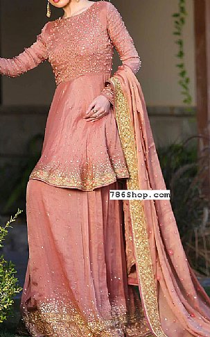  Tea Pink Raw Silk Suit | Pakistani Wedding Dresses- Image 2