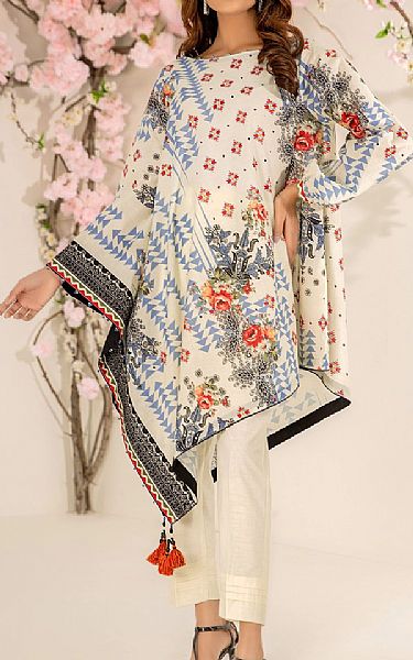 Edenrobe Off-white Lawn Kurti | Pakistani Dresses in USA- Image 1