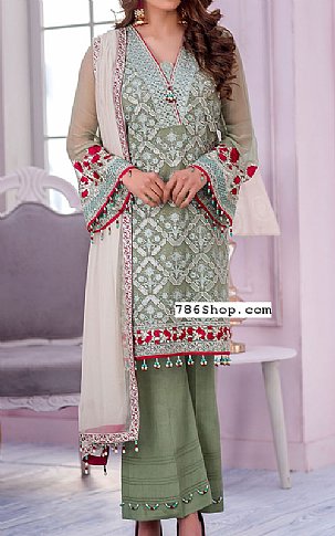 Flossie Light Green Chiffon Suit | Pakistani Embroidered Chiffon Dresses- Image 1