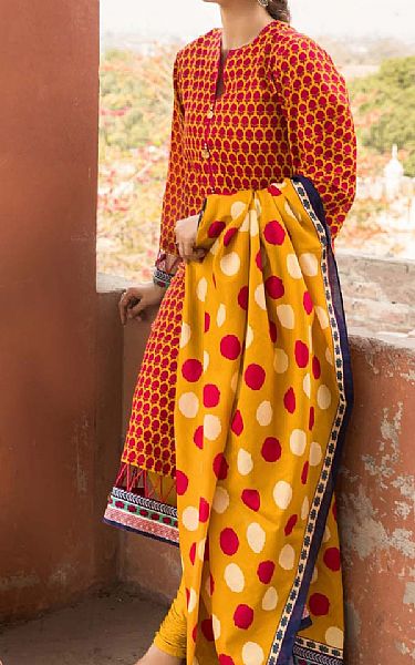 Gul Ahmed Orange/Rust Lawn Suit (2 Pcs) | Pakistani Dresses in USA- Image 1