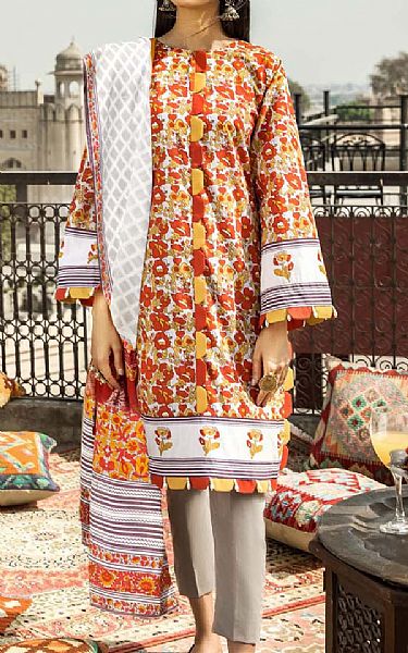 Gul Ahmed Rust/Yellow Lawn Suit | Pakistani Dresses in USA- Image 1