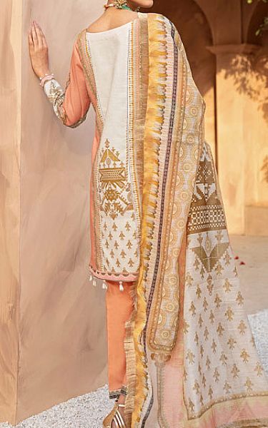 Gulaal Peach/White Slub Lawn Suit | Pakistani Dresses in USA- Image 2