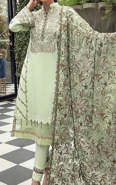 House Of Nawab Pistachio Green Lawn Suit | Pakistani Dresses in USA- Image 1