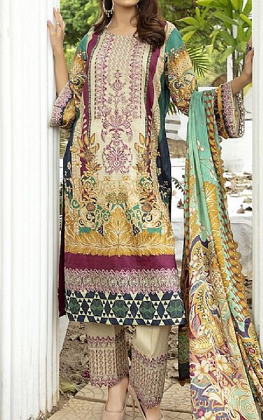 House Of Nawab Beige Lawn Suit | Pakistani Dresses in USA- Image 1