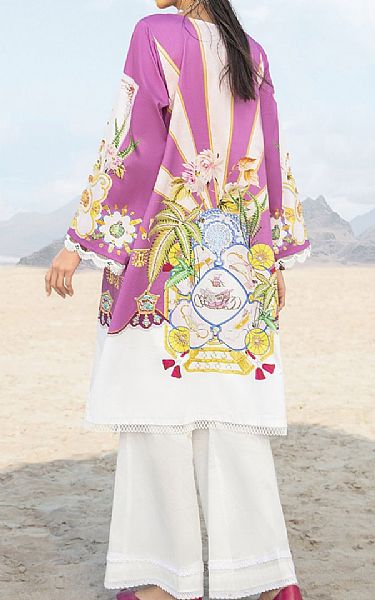 Ittehad Mauve/Off-white Cotton Satin Kurti | Pakistani Dresses in USA- Image 2