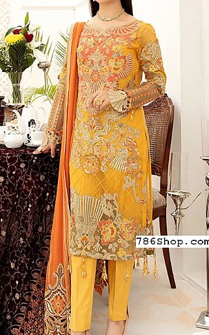 Janique Gold Yellow Chiffon Suit | Pakistani Dresses in USA- Image 1