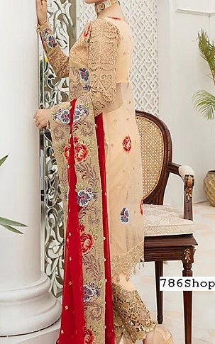 Janique Ivory/Maroon Chiffon Suit | Pakistani Dresses in USA- Image 2