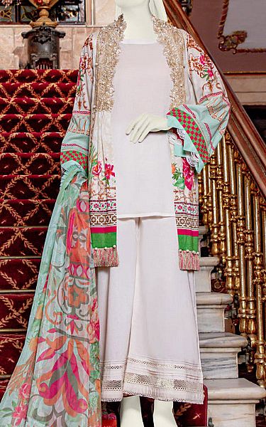 Junaid Jamshed Off-white Lawn Suit | Pakistani Dresses in USA- Image 1