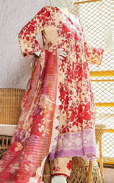 Junaid Jamshed Red/Peach Lawn Suit | Pakistani Dresses in USA- Image 2