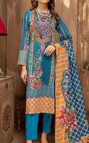 Khas Denim Blue Lawn Suit | Pakistani Dresses in USA- Image 1