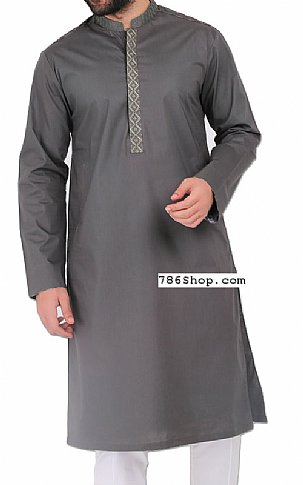  Dark Grey Men Shalwar Kameez | Pakistani Mens Suits Online- Image 1