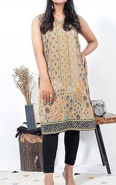 LSM Beige Lawn Kurti | Pakistani Dresses in USA- Image 1