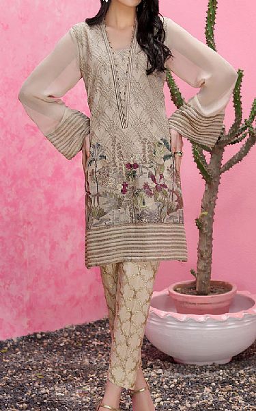 LimeLight Beige Chiffon Kurti | Pakistani Dresses in USA- Image 1