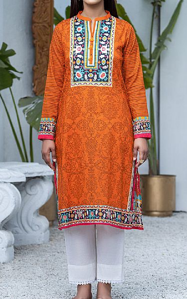 Limelight Safety Orange Lawn Kurti | Pakistani Dresses in USA- Image 1