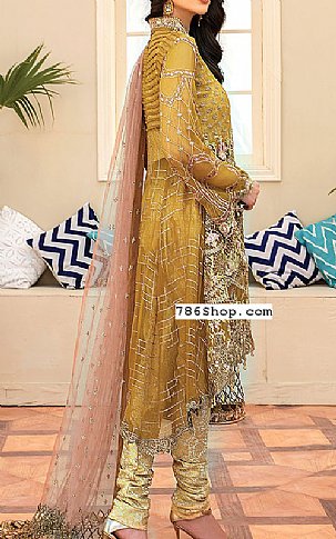 Maryams. Mustard Chiffon Suit | Pakistani Embroidered Chiffon Dresses- Image 2