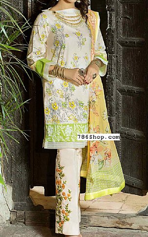 Nourhan Ivory/Yellow Cambric Suit | Pakistani Winter Dresses- Image 1