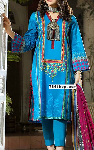 Nourhan Turquoise Cambric Suit | Pakistani Winter Dresses- Image 1