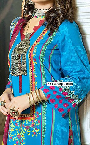 Nourhan Turquoise Cambric Suit | Pakistani Winter Dresses- Image 2