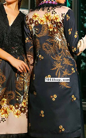Black Cotton Satin Kurti | Nourhan Pakistani Winter Dresses