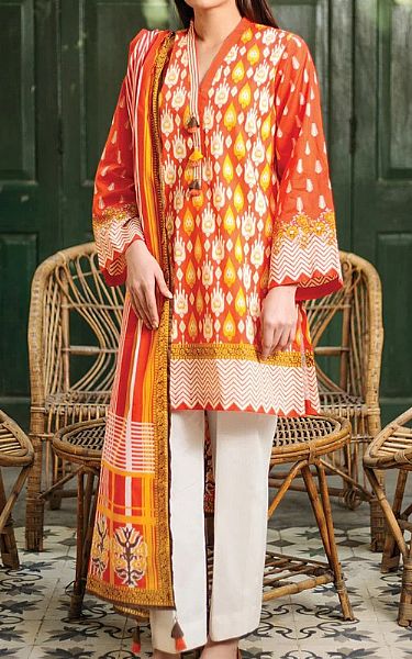 Orient Safety Orange Lawn Suit (2 Pcs) | Pakistani Dresses in USA- Image 1