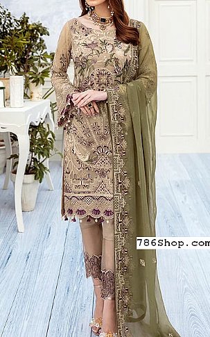 Ramsha Beige/Green Chiffon Suit | Pakistani Dresses in USA- Image 1
