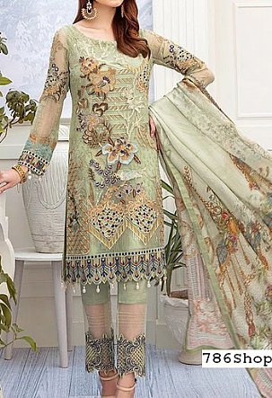 Ramsha Pistachio Green Chiffon Suit | Pakistani Dresses in USA- Image 1
