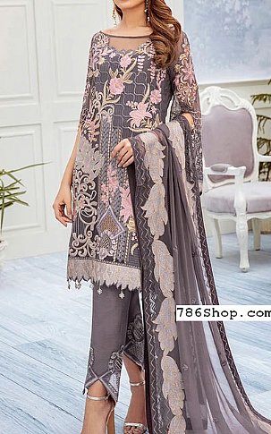 Ramsha Grey/Pink Chiffon Suit | Pakistani Dresses in USA- Image 1