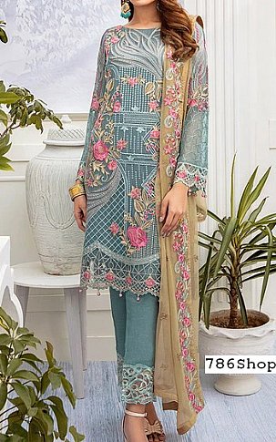 Ramsha Baby Blue Chiffon Suit | Pakistani Dresses in USA- Image 1