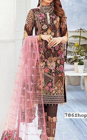 Ramsha Chocolate Chiffon Suit | Pakistani Dresses in USA- Image 1