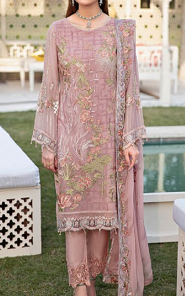 Ramsha Baby Pink Chiffon Suit | Pakistani Dresses in USA- Image 1