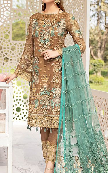Ramsha Brown Chiffon Suit | Pakistani Dresses in USA- Image 1
