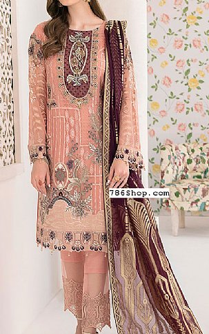 Ramsha Peach Chiffon Suit | Pakistani Dresses in USA- Image 1