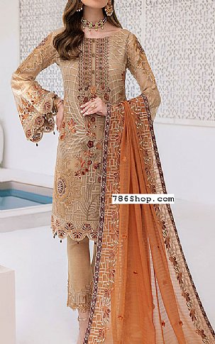 Ramsha Beige Chiffon Suit | Pakistani Dresses in USA- Image 1