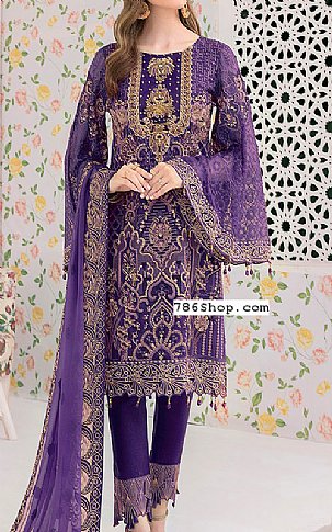 Ramsha Indigo Chiffon Suit | Pakistani Embroidered Chiffon Dresses- Image 1
