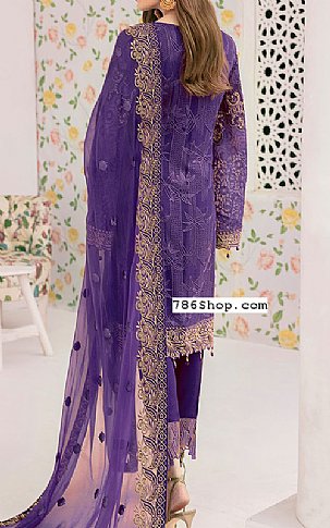 Ramsha Indigo Chiffon Suit | Pakistani Embroidered Chiffon Dresses- Image 2