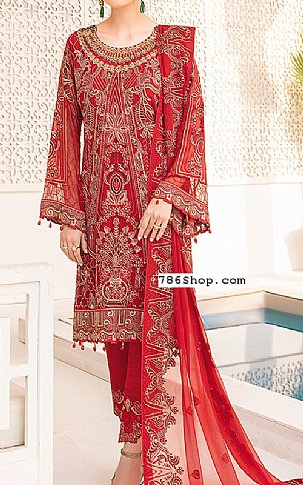 Ramsha Red Chiffon Suit | Pakistani Dresses in USA- Image 1