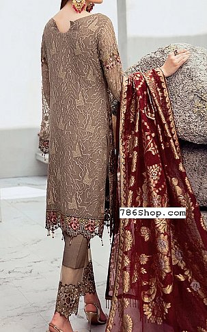 Ramsha Bronze/Maroon Chiffon Suit | Pakistani Dresses in USA- Image 2
