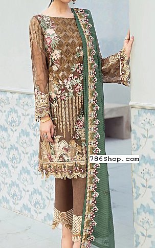 Ramsha Brown/Green Chiffon Suit | Pakistani Dresses in USA- Image 1