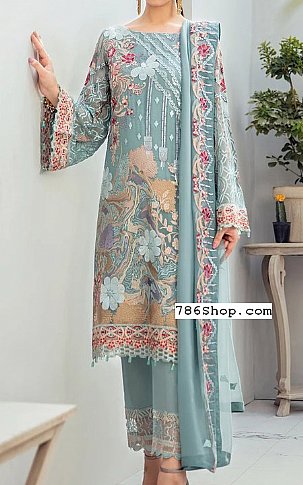 Ramsha Light Turquoise Chiffon Suit | Pakistani Dresses in USA- Image 1