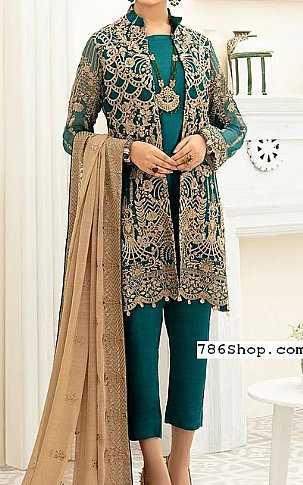 Ramsha Teal Chiffon Suit | Pakistani Dresses in USA- Image 1