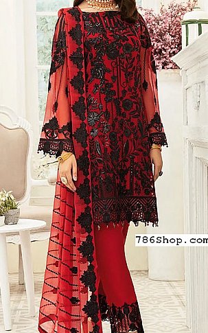 Ramsha Red/Black Chiffon Suit | Pakistani Dresses in USA- Image 1