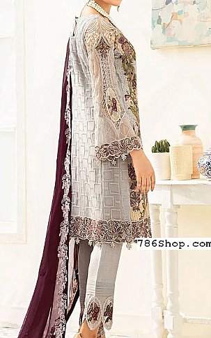 Ramsha Grey/Plum Chiffon Suit | Pakistani Dresses in USA- Image 2