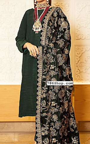 Ramsha Green Raw Silk Suit | Pakistani Dresses in USA- Image 1