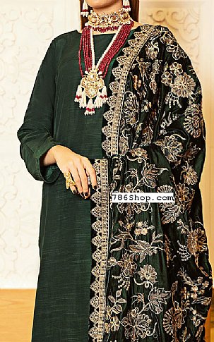 Ramsha Green Raw Silk Suit | Pakistani Dresses in USA- Image 2