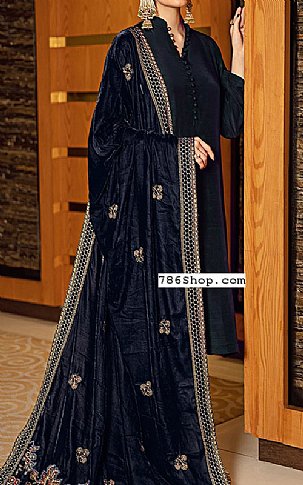 Ramsha Navy Blue Raw Silk Suit | Pakistani Dresses in USA- Image 1