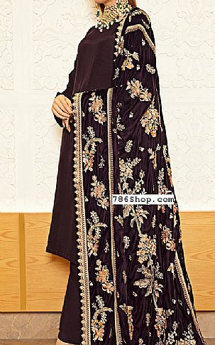 Ramsha Plum Raw Silk Suit | Pakistani Dresses in USA- Image 1