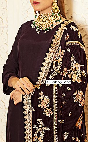 Ramsha Plum Raw Silk Suit | Pakistani Dresses in USA- Image 2