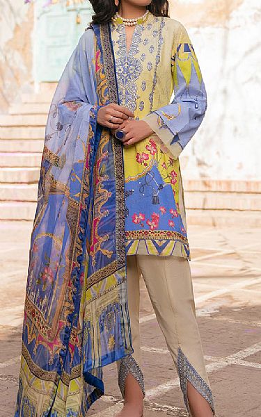 Rungrez Yellow/Cornflower Lawn Suit | Pakistani Dresses in USA- Image 1