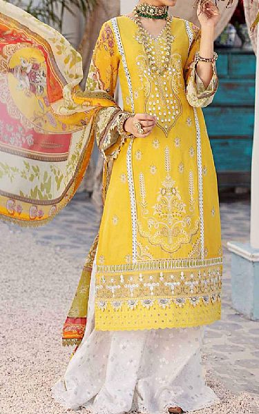 Saadia Asad Golden Yellow Lawn Suit | Pakistani Dresses in USA- Image 1