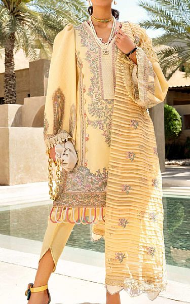 Shiza Hassan Light Golden Lawn Suit | Pakistani Dresses in USA- Image 1